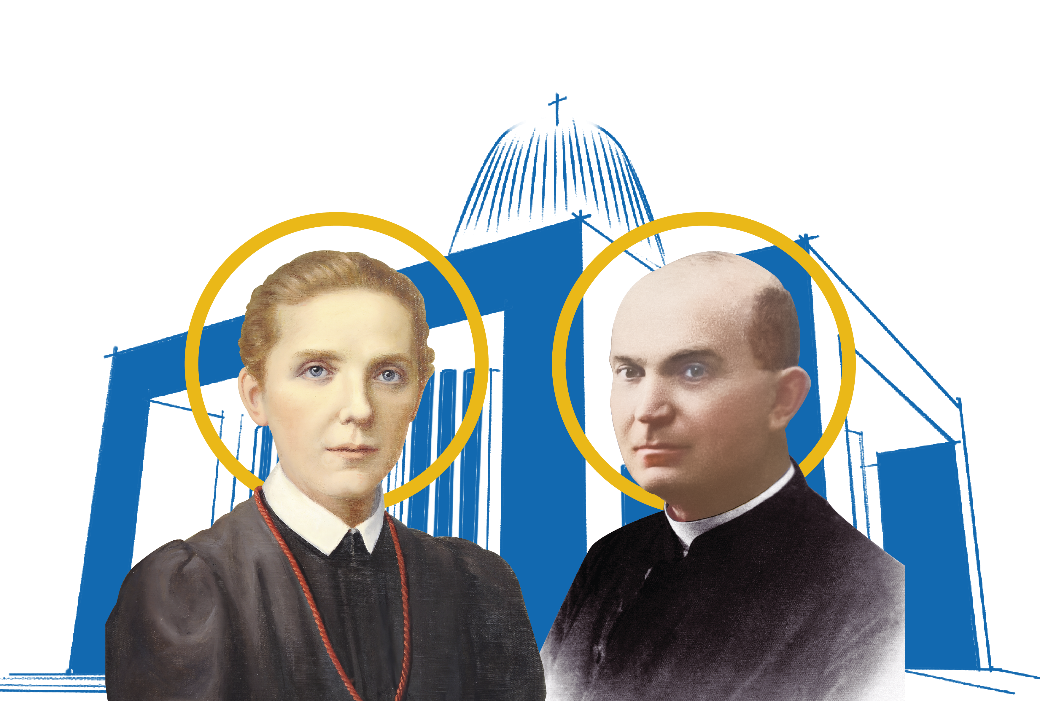 błogosławieni Maria Teresa Ledóchowska i Ignacy Kłopotowski na tle Świątyni Opatrzności Bożej
